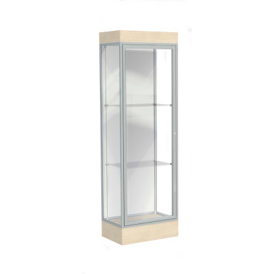 Edge Lighted Floor Case, White Back, Satin Frame, 6" Chardonnay Base, 24"W x 76"H x 20"D