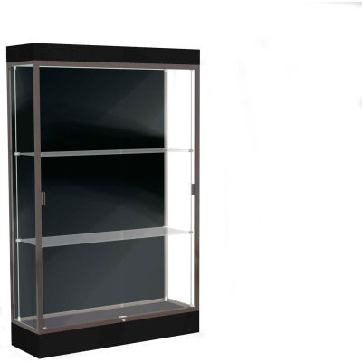 Edge Lighted Floor Case, Black Back, Dark Bronze Frame, 6" Black Base, 48"W x 76"H x 20"D