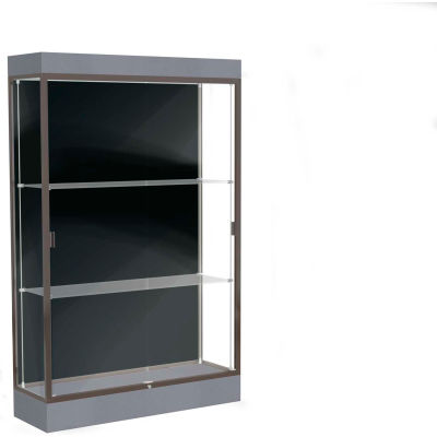 Edge Lighted Floor Case, Black Back, Dark Bronze Frame, 6" Carbon Mesh Base, 48"W x 76"H x 20"D
