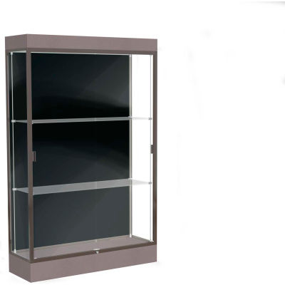 Edge Lighted Floor Case, Black Back, Dark Bronze Frame, 6" Morro Zephyr Base, 48"W x 76"H x 20"D