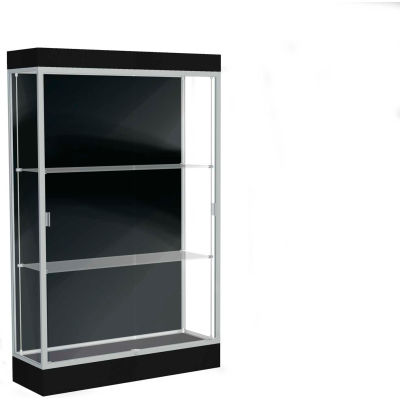 Edge Lighted Floor Case, Black Back, Satin Frame, 6" Black Base, 48"W x 76"H x 20"D