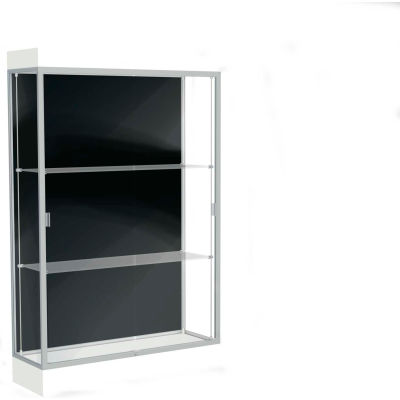 Edge Lighted Floor Case, Black Back, Satin Frame, 6" Frosty White Base, 48"W x 76"H x 20"D