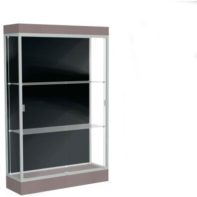 Edge Lighted Floor Case, Black Back, Satin Frame, 6" Morro Zephyr Base, 48"W x 76"H x 20"D