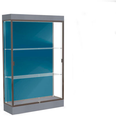 Edge Lighted Floor Case, Blue Steel Back, Dark Bronze Frame, 6" Carbon Mesh Base, 48"W x 76"H x 20"D