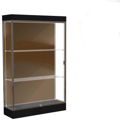 Edge Lighted Floor Case, Chocolate Back, Dark Bronze Frame, 6" Black Base, 48"W x 76"H x 20"D
