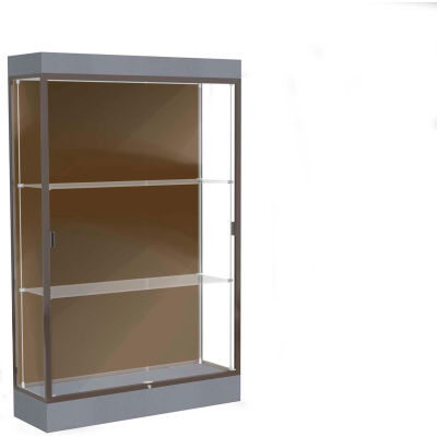 Edge Lighted Floor Case, Chocolate Back, Dark Bronze Frame, 6" Carbon Mesh Base, 48"W x 76"H x 20"D
