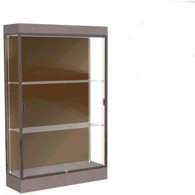 Edge Lighted Floor Case, Chocolate Back, Dark Bronze Frame, 6" Morro Zephyr Base, 48"W x 76"H x 20"D