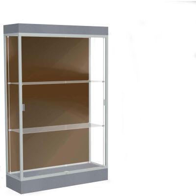 Edge Lighted Floor Case, Chocolate Back, Satin Frame, 6" Carbon Mesh Base, 48"W x 76"H x 20"D