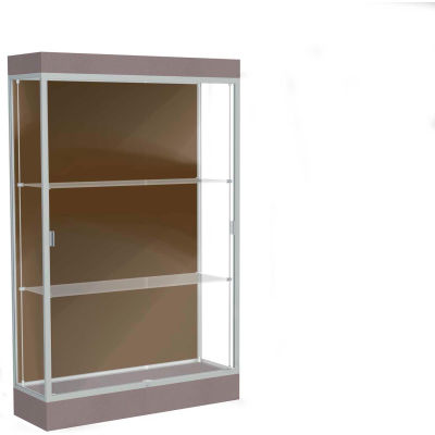 Edge Lighted Floor Case, Chocolate Back, Satin Frame, 6" Morro Zephyr Base, 48"W x 76"H x 20"D