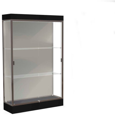Edge Lighted Floor Case, Harbor Back, Dark Bronze Frame, 6" Black Base, 48"W x 76"H x 20"D
