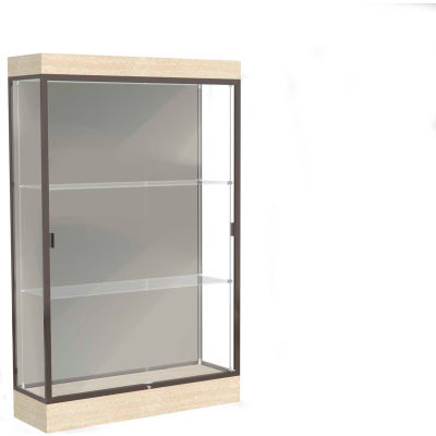 Edge Lighted Floor Case, Harbor Back, Dark Bronze Frame, 6" Chardonnay Base, 48"W x 76"H x 20"D