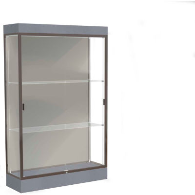 Edge Lighted Floor Case, Harbor Back, Dark Bronze Frame, 6" Carbon Mesh Base, 48"W x 76"H x 20"D
