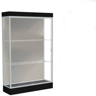 Edge Lighted Floor Case, Harbor Back, Satin Frame, 6" Black Base, 48"W x 76"H x 20"D