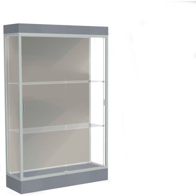 Edge Lighted Floor Case, Harbor Back, Satin Frame, 6" Carbon Mesh Base, 48"W x 76"H x 20"D