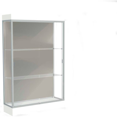 Edge Lighted Floor Case, Harbor Back, Satin Frame, 6" Frosty White Base, 48"W x 76"H x 20"D