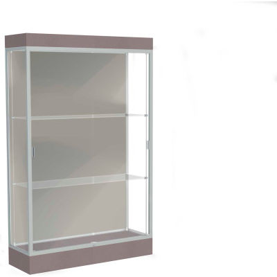 Edge Lighted Floor Case, Harbor Back, Satin Frame, 6" Morro Zephyr Base, 48"W x 76"H x 20"D