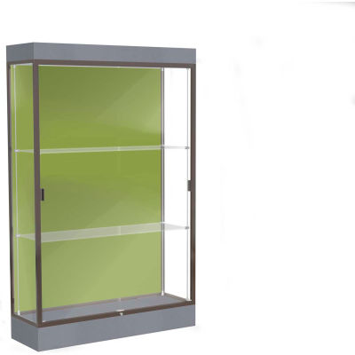 Edge Lighted Floor Case, Pale Green Back, Dark Bronze Frame, 6" Carbon Mesh Base, 48"W x 76"H x 20"D