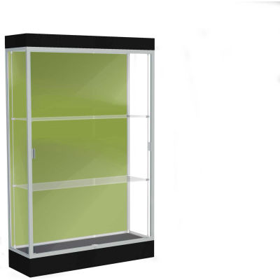 Edge Lighted Floor Case, Pale Green Back, Satin Frame, 6" Black Base, 48"W x 76"H x 20"D