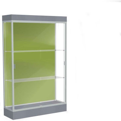 Edge Lighted Floor Case, Pale Green Back, Satin Frame, 6" Carbon Mesh Base, 48"W x 76"H x 20"D