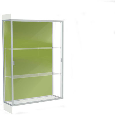 Edge Lighted Floor Case, Pale Green Back, Satin Frame, 6" Frosty White Base, 48"W x 76"H x 20"D