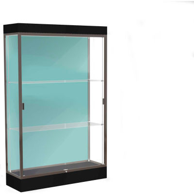 Edge Lighted Floor Case, Pewter Back, Dark Bronze Frame, 6" Black Base, 48"W x 76"H x 20"D