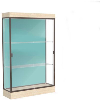 Edge Lighted Floor Case, Pewter Back, Dark Bronze Frame, 6" Chardonnay Base, 48"W x 76"H x 20"D