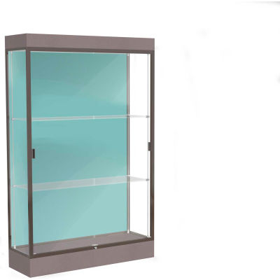 Edge Lighted Floor Case, Pewter Back, Dark Bronze Frame, 6" Morro Zephyr Base, 48"W x 76"H x 20"D