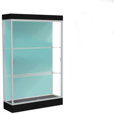 Edge Lighted Floor Case, Pewter Back, Satin Frame, 6" Black Base, 48"W x 76"H x 20"D