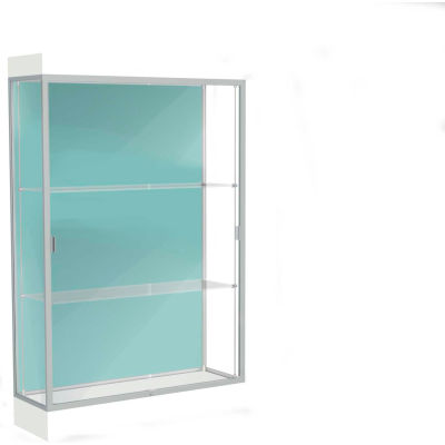 Edge Lighted Floor Case, Pewter Back, Satin Frame, 6" Frosty White Base, 48"W x 76"H x 20"D