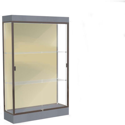 Edge Lighted Floor Case, Silk Back, Dark Bronze Frame, 6" Carbon Mesh Base, 48"W x 76"H x 20"D