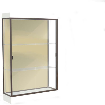 Edge Lighted Floor Case, Silk Back, Dark Bronze Frame, 6" Frosty White Base, 48"W x 76"H x 20"D