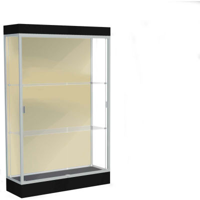 Edge Lighted Floor Case, Silk Back, Satin Frame, 6" Black Base, 48"W x 76"H x 20"D