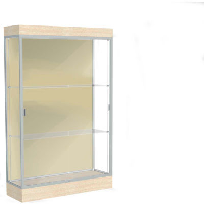 Edge Lighted Floor Case, Silk Back, Satin Frame, 6" Chardonnay Base, 48"W x 76"H x 20"D