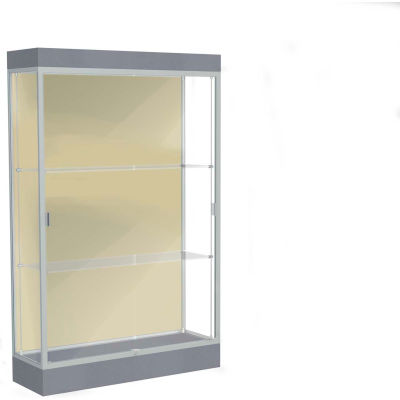 Edge Lighted Floor Case, Silk Back, Satin Frame, 6" Carbon Mesh Base, 48"W x 76"H x 20"D