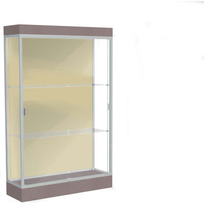 Edge Lighted Floor Case, Silk Back, Satin Frame, 6" Morro Zephyr Base, 48"W x 76"H x 20"D
