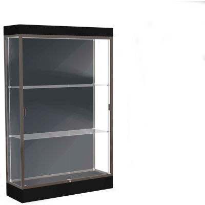 Edge Lighted Floor Case, Slate Back, Dark Bronze Frame, 6" Black Base, 48"W x 76"H x 20"D