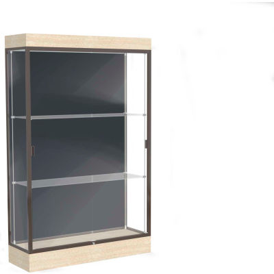 Edge Lighted Floor Case, Slate Back, Dark Bronze Frame, 6" Chardonnay Base, 48"W x 76"H x 20"D
