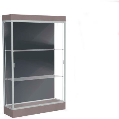 Edge Lighted Floor Case, Slate Back, Satin Frame, 6" Morro Zephyr Base, 48"W x 76"H x 20"D