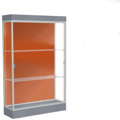 Edge Lighted Floor Case, Terra Cotta Back, Satin Frame, 6" Carbon Mesh Base, 48"W x 76"H x 20"D