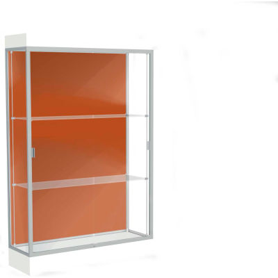 Edge Lighted Floor Case, Terra Cotta Back, Satin Frame, 6" Frosty White Base, 48"W x 76"H x 20"D