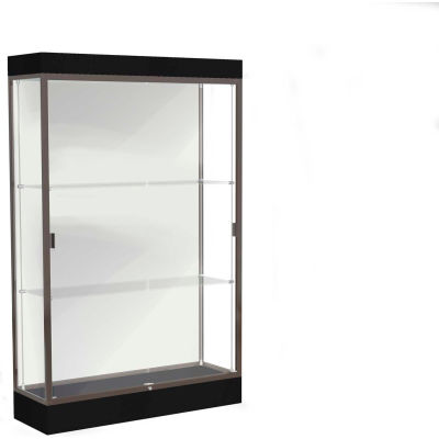 Edge Lighted Floor Case, White Back, Dark Bronze Frame, 6" Black Base, 48"W x 76"H x 20"D