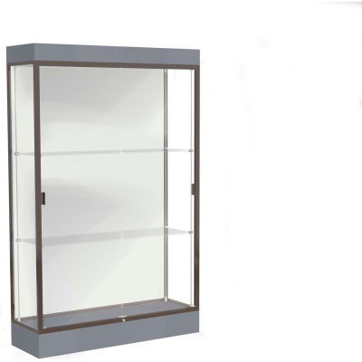 Edge Lighted Floor Case, White Back, Dark Bronze Frame, 6" Carbon Mesh Base, 48"W x 76"H x 20"D