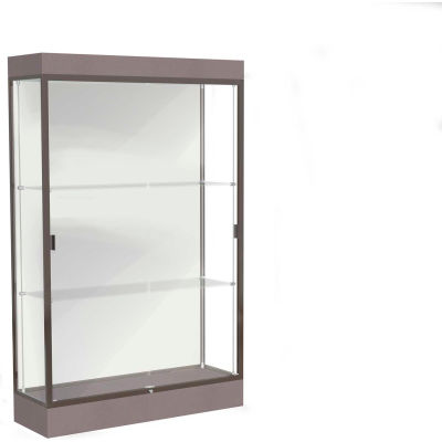 Edge Lighted Floor Case, White Back, Dark Bronze Frame, 6" Morro Zephyr Base, 48"W x 76"H x 20"D