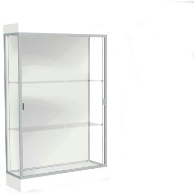 Edge Lighted Floor Case, White Back, Satin Frame, 6" Frosty White Base, 48"W x 76"H x 20"D