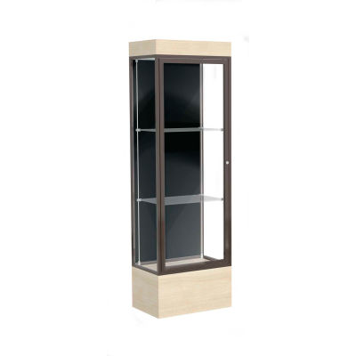 Edge Lighted Floor Case, Black Back, Dark Bronze Frame, 12" Chardonnay Base, 24"W x 76"H x 20"D