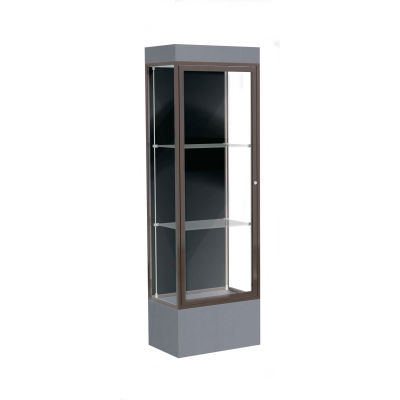Edge Lighted Floor Case, Black Back, Dark Bronze Frame, 12" Carbon Mesh Base, 24"W x 76"H x 20"D