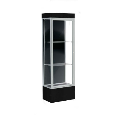 Edge Lighted Floor Case, Black Back, Satin Frame, 12" Black Base, 24"W x 76"H x 20"D