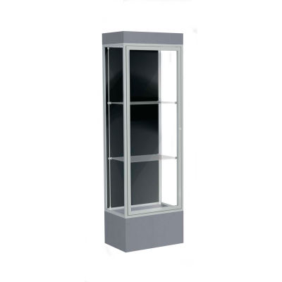 Edge Lighted Floor Case, Black Back, Satin Frame, 12" Carbon Mesh Base, 24"W x 76"H x 20"D