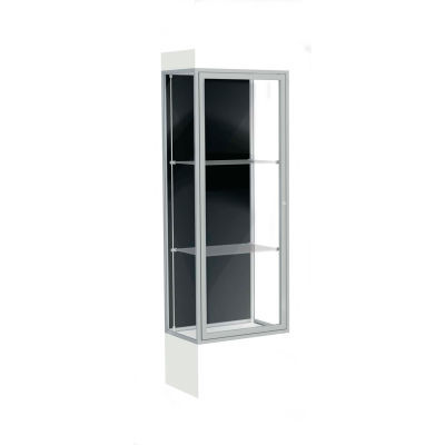 Edge Lighted Floor Case, Black Back, Satin Frame, 12" Frosty White Base, 24"W x 76"H x 20"D
