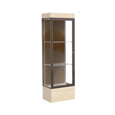 Edge Lighted Floor Case, Chocolate Back, Dark Bronze Frame, 12" Chardonnay Base, 24"W x 76"H x 20"D
